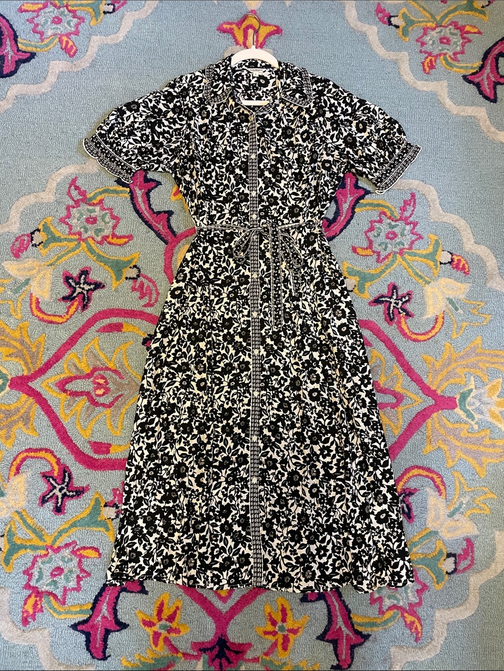 Max Studio London Black and White Floral Maxi Button Down Dress